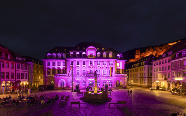 75 Jahre  Grundgesetzes: Stadt Heidelberg projizierte Artikel 1 auf die Fassade des Rathauses